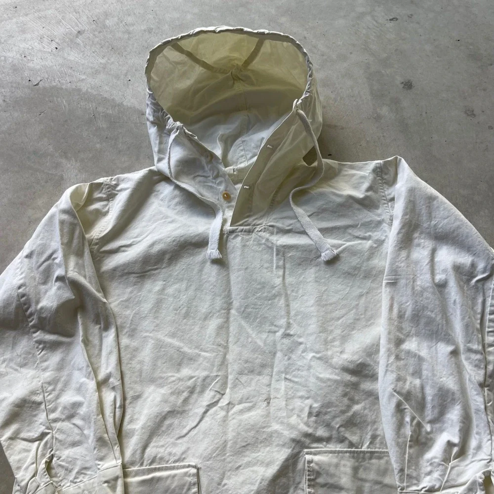 Vintage WW2 Swedish Military Smock White Cotton Canvas Anorak Hooded Jacket F11